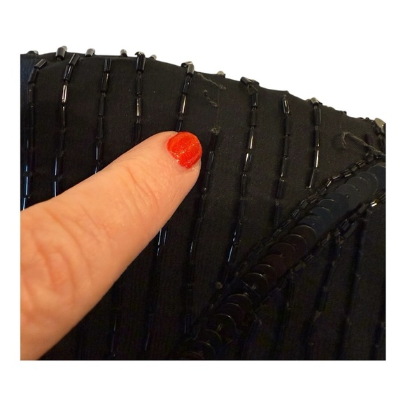 Stenay Vintage 80s Black Silk Beaded Sequin Midi Cocktail Party Small Gatsby - Picture 10 of 16